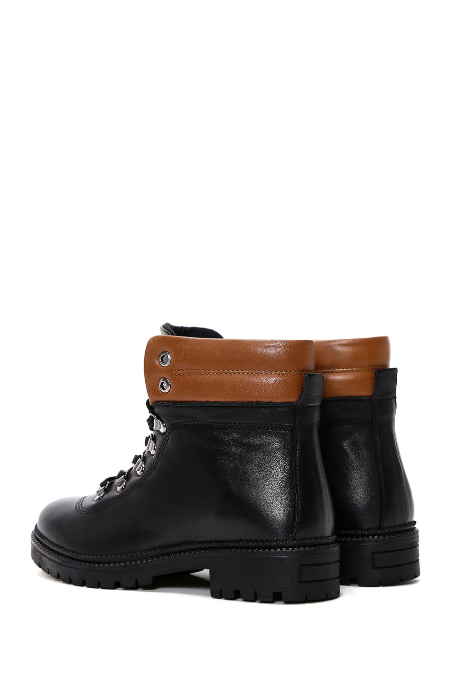 Women's Black Leather Lace-up Boots