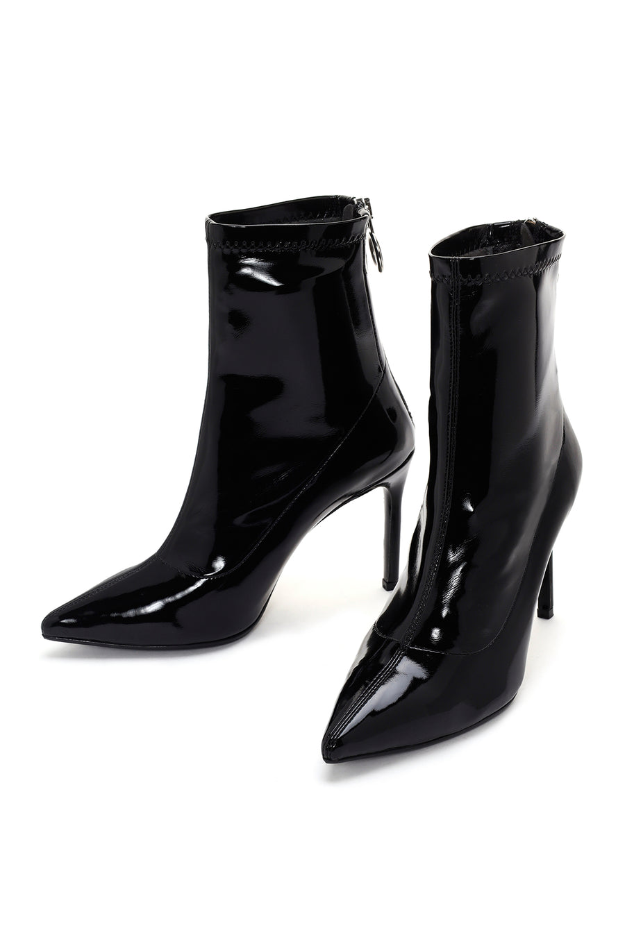 Women's Black Thin Heeled Zippered Patent Leather Classic Leather Boots