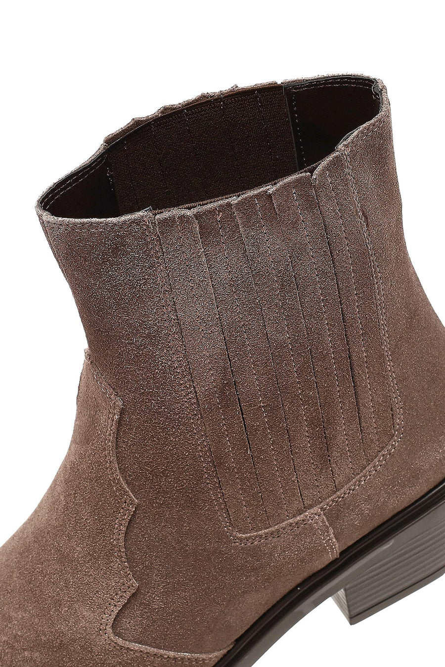 Women's Taupe Thick Short Heel Suede Leather Chelsea Cowboy Boot