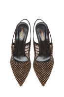 Women's Bronze Stone Open Back Thin Heeled Leather Shoe | Derimod