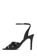 Woman Black Ankle-Buckle High Stiletto-Heel Leather Sandals | Derimod
