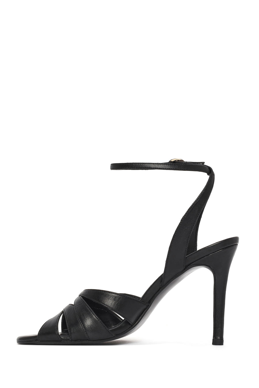 Woman Black Ankle-Buckle High Stiletto-Heel Leather Sandals