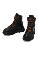Harley Davidson Woman Black Angelhard Lace-Up Leather Combat Boots | Derimod