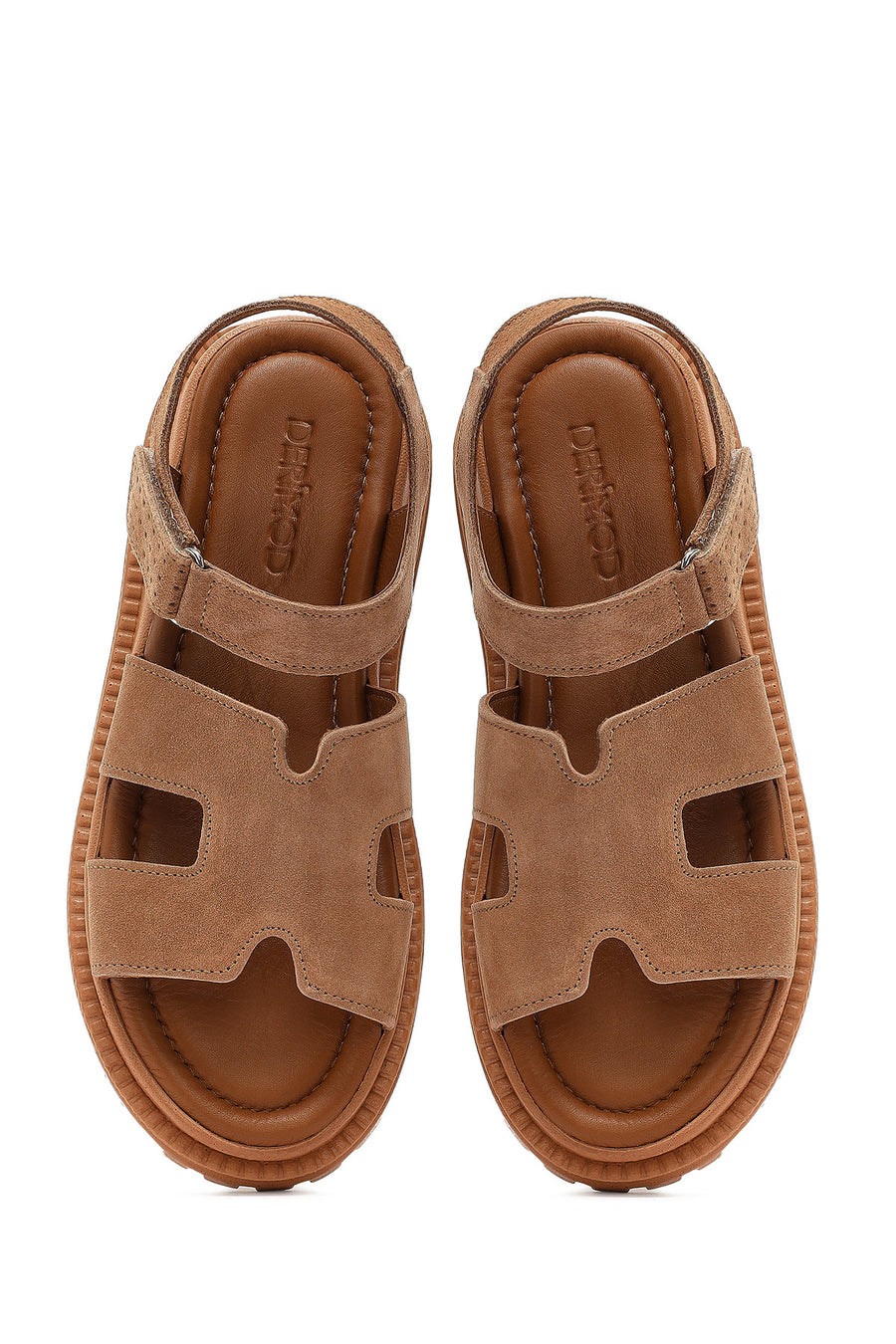 Women's Powder Pink Strapped Thick-Soled Suede Leather Comfort Sandals