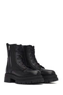 Woman Black Zippered Thick Sole Leather Postal Boots | Derimod
