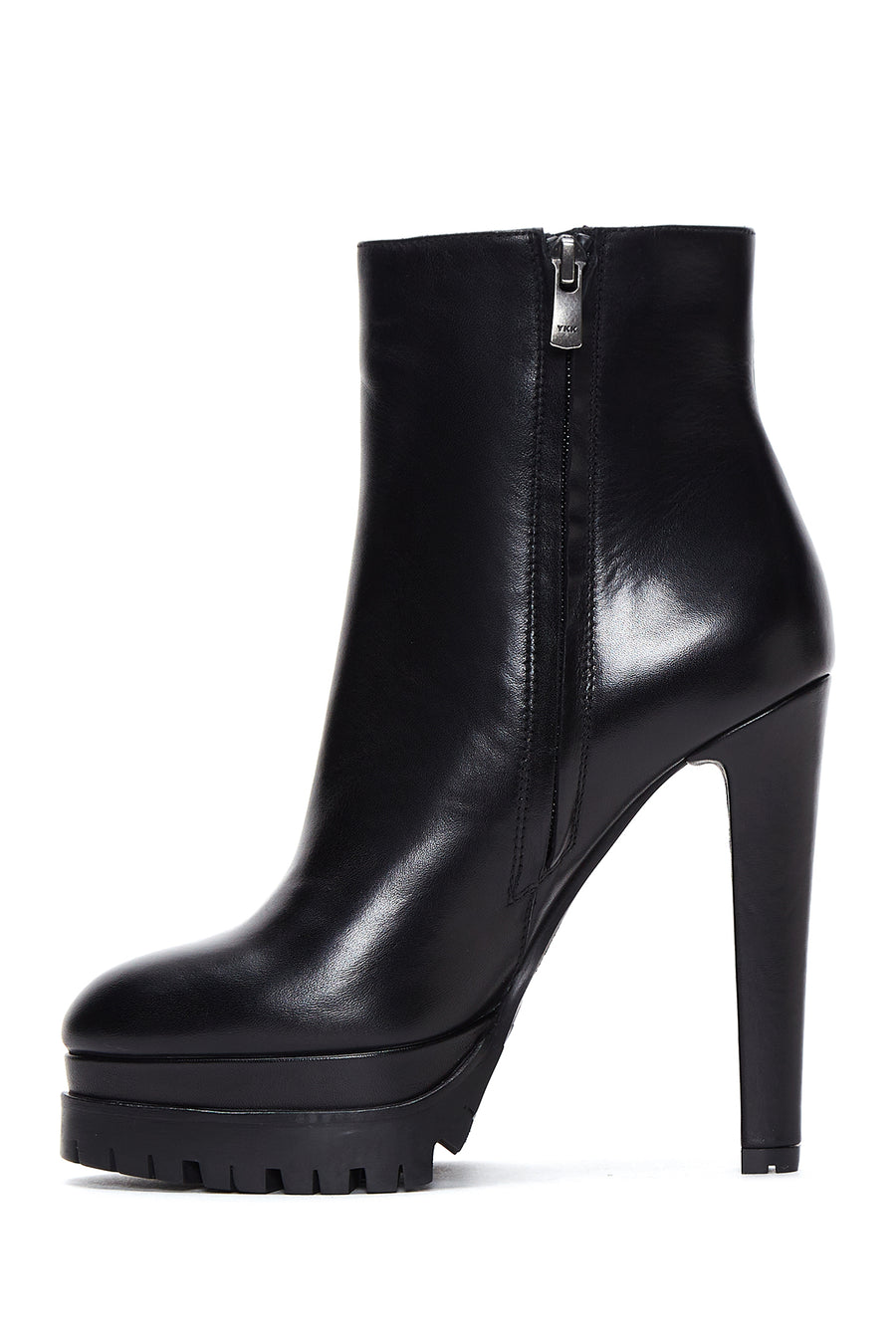 Women's Black Zippered High Heel Leather Boots