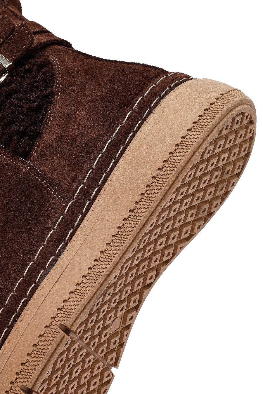 Woman Brown Zippered Suede Leather Teddy Bot