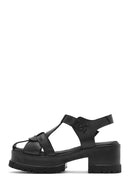 Women's Black Ankle Strap Thick-Sole Leather Sandals | Derimod