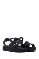 Woman Black Strappy Thick-Soled Braided Leather Bodrum Sandal | Derimod