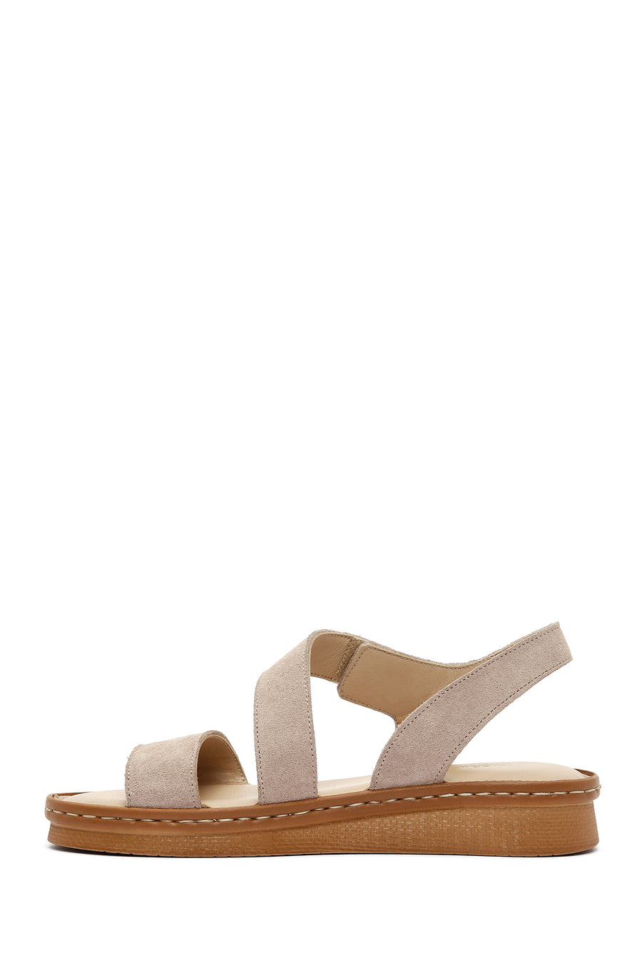 Women's Beige Suede Leather Comfort Sandals