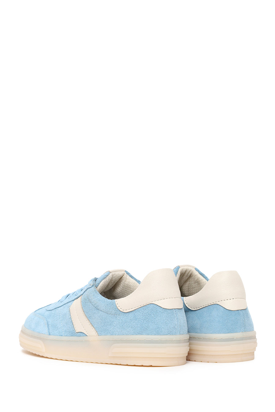 Woman Blue Lace-Up Suede Leather Sneakers