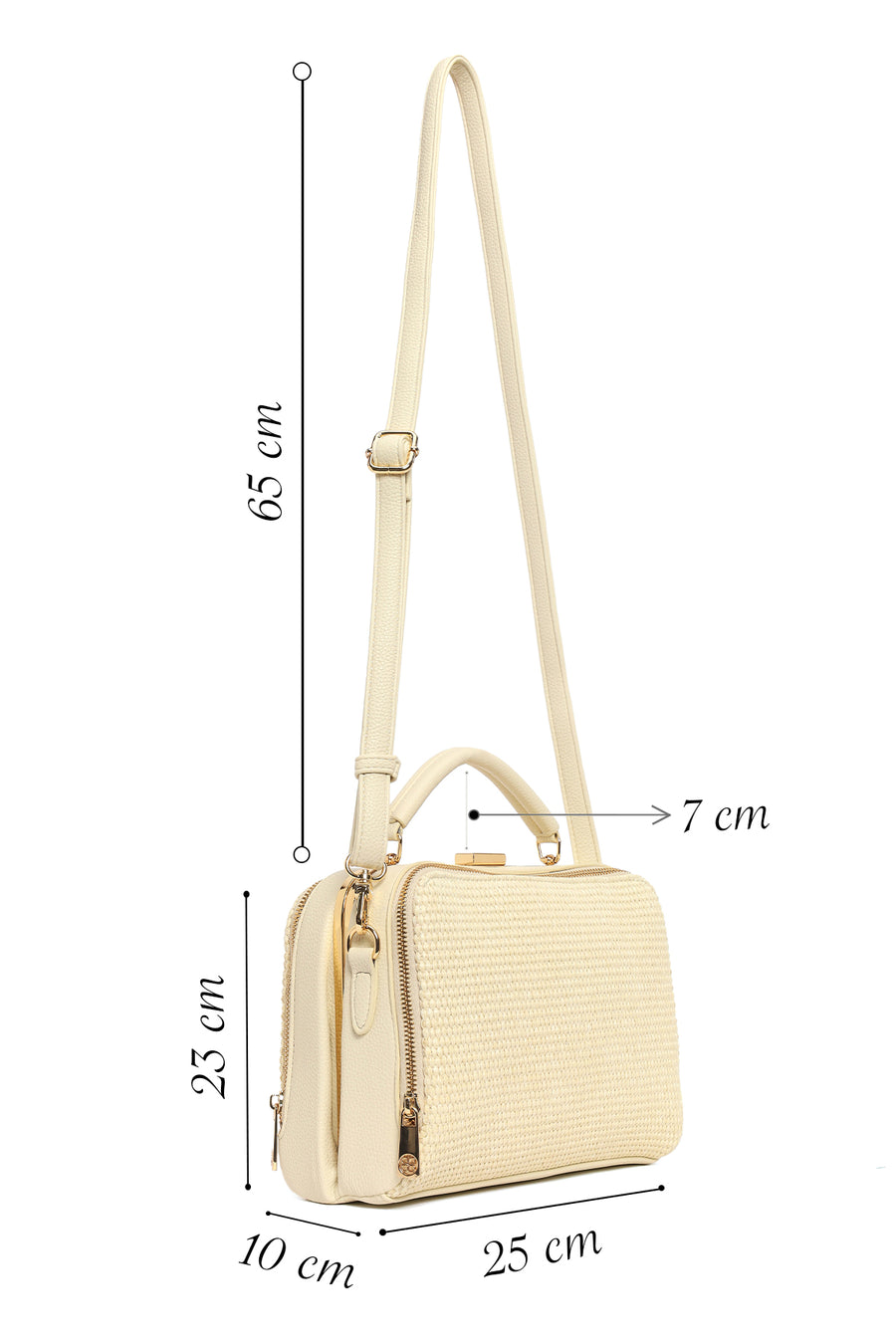 Women's Cream Long Strap Straw Handle Bag