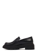 Women's Black Thick-Soled Leather Masculine Loafer | Derimod