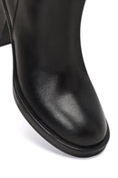 Woman Black Zip Closure Thick-Heeled Leather Boots | Derimod