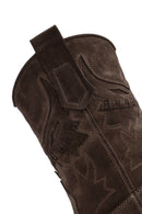 Woman Brown Short Chunky Heeled Suede Cowboy Boots | Derimod