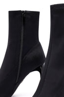 Woman Black Zip Closure High Thick Heeled Fabric Boots | Derimod