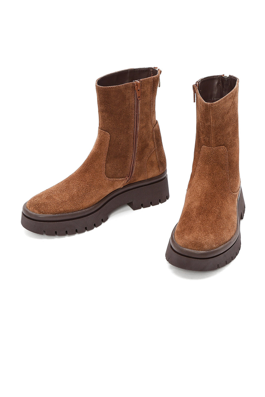 Women's Tan Zippered Suede Leather Boots
