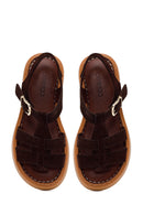 Woman Brown Ankle-Buckle Thick-Soled Suede Comfort Sandal | Derimod