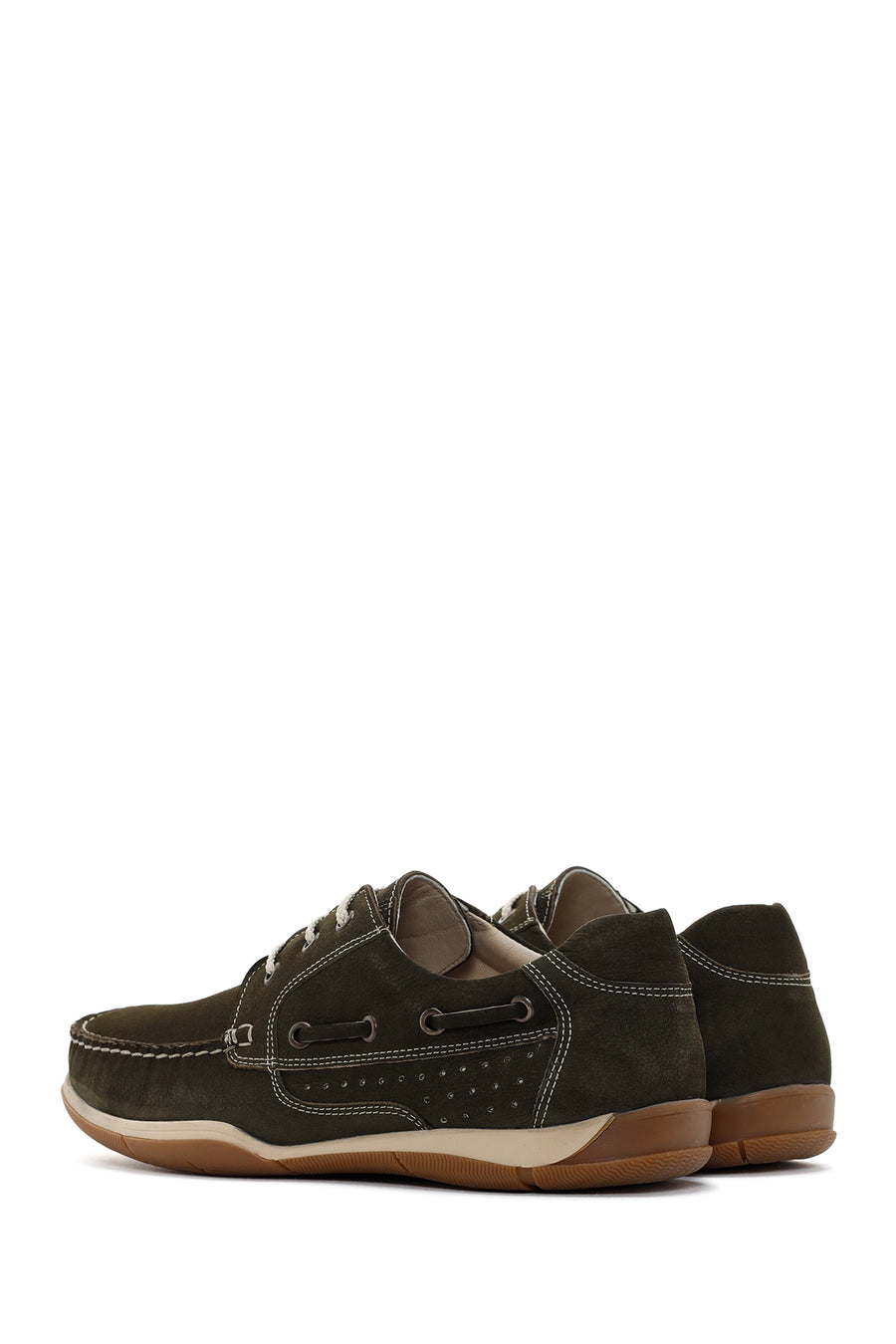 Men's Khaki Lace-Up Nubuck Leather Casual Shoes