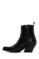 Women's Black Leather Cowboy Western Heeled Boots | Derimod