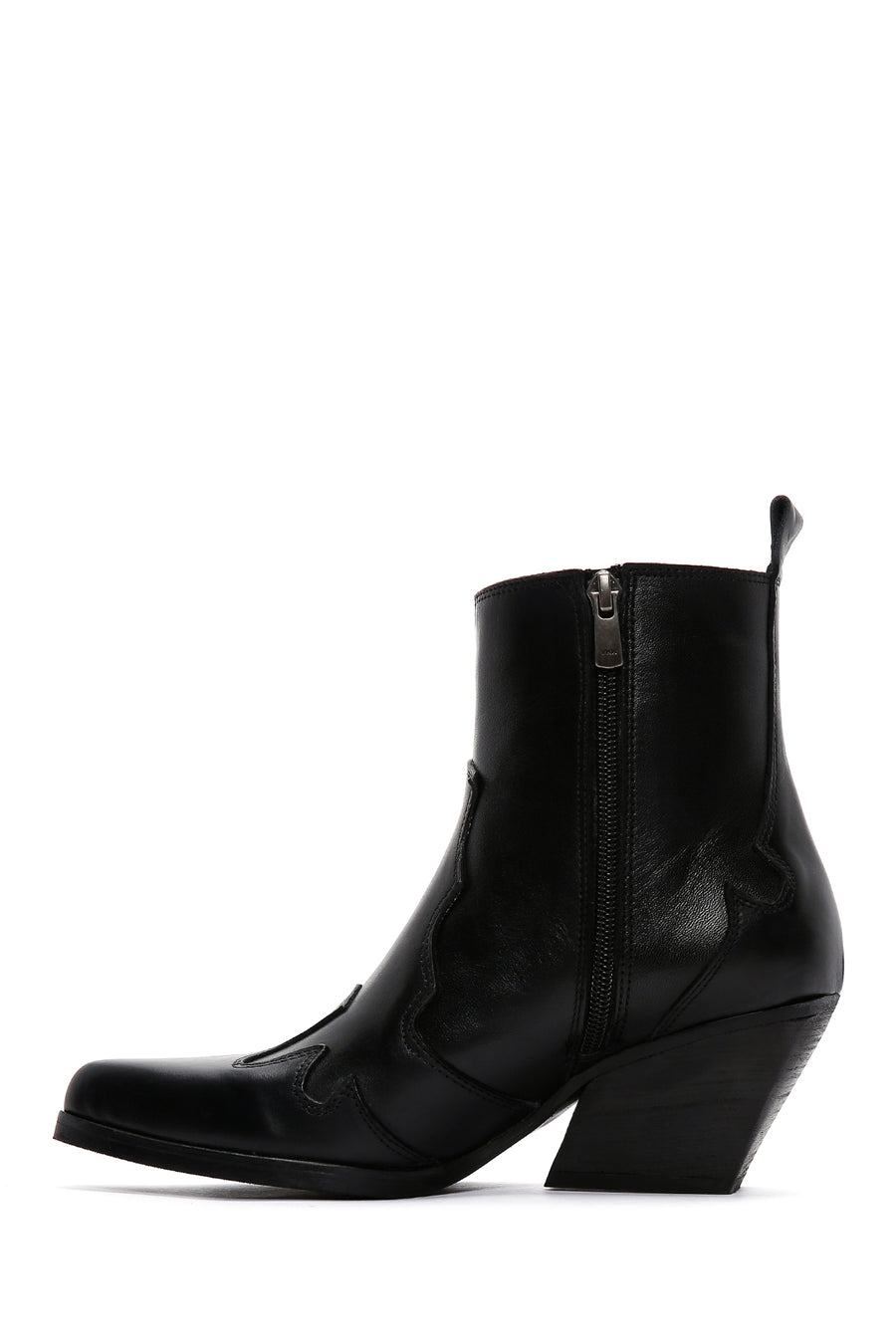 Women's Black Leather Cowboy Western Heeled Boots