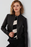Darling Women's Black Sport Short Leather Coat | Derimod