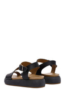 Women's Black Ankle Strap Thick-Sole Leather Sandals | Derimod