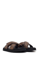 Men's Brown Patterned Leather Slippers | Derimod