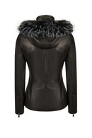 Audrey Woman Black Hooded Fur Leather Coats | Derimod