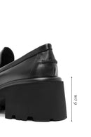 Women's Black Thick Heeled Leather Masculine Loafer | Derimod