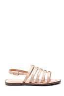 Women's Beige Crocodile Flat Sandals | Derimod