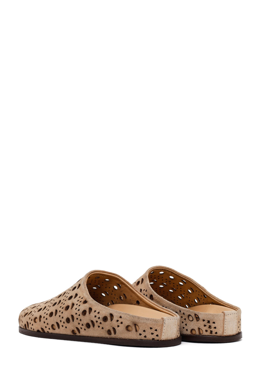 Women's Beige Patterned Suede Leather Slippers