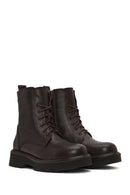 Woman Brown Zip Closure Thick-Soled Leather Combat Boots | Derimod