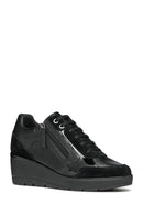 Geox Women's Black Wedge Heel Lace-Up Casual Sneakers | Derimod