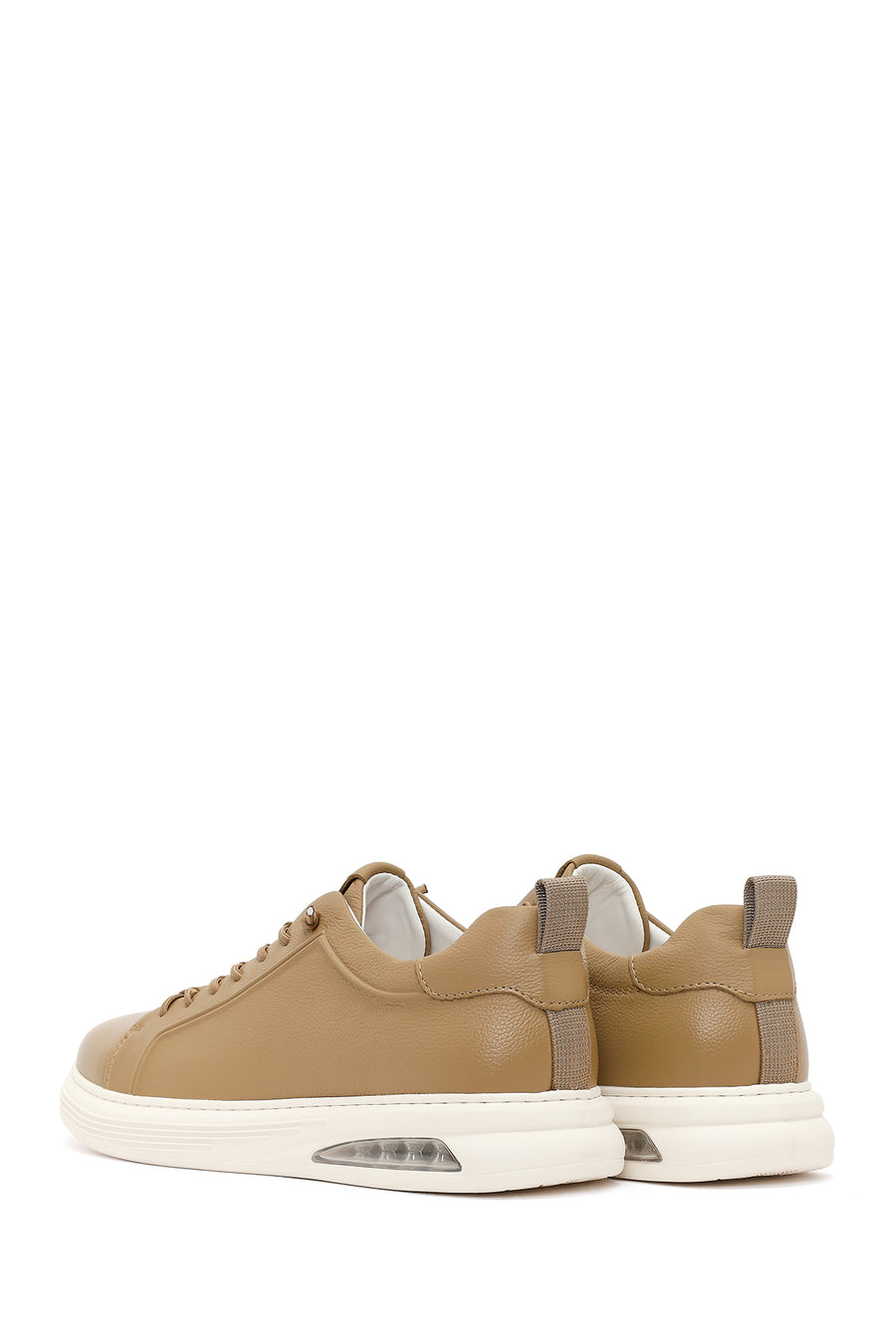 Erkek Bej Bağcıklı Deri Sneaker