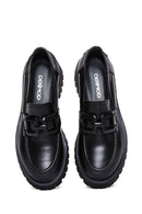 Kadın Siyah Kalın Tabanlı Deri Maskülen Loafer | Derimod