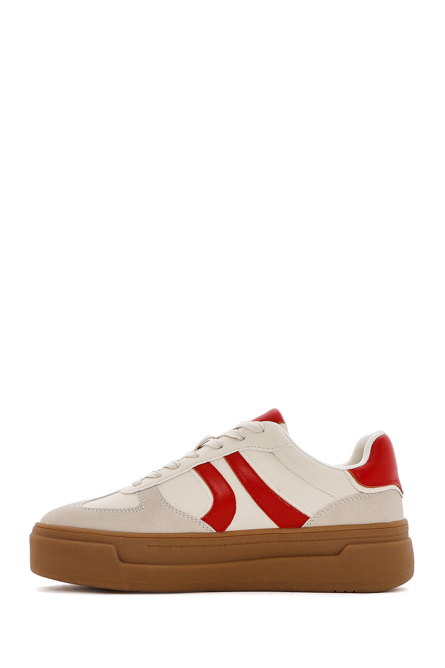 Women's Beige Lace-Up Chunky Sole Sneakers