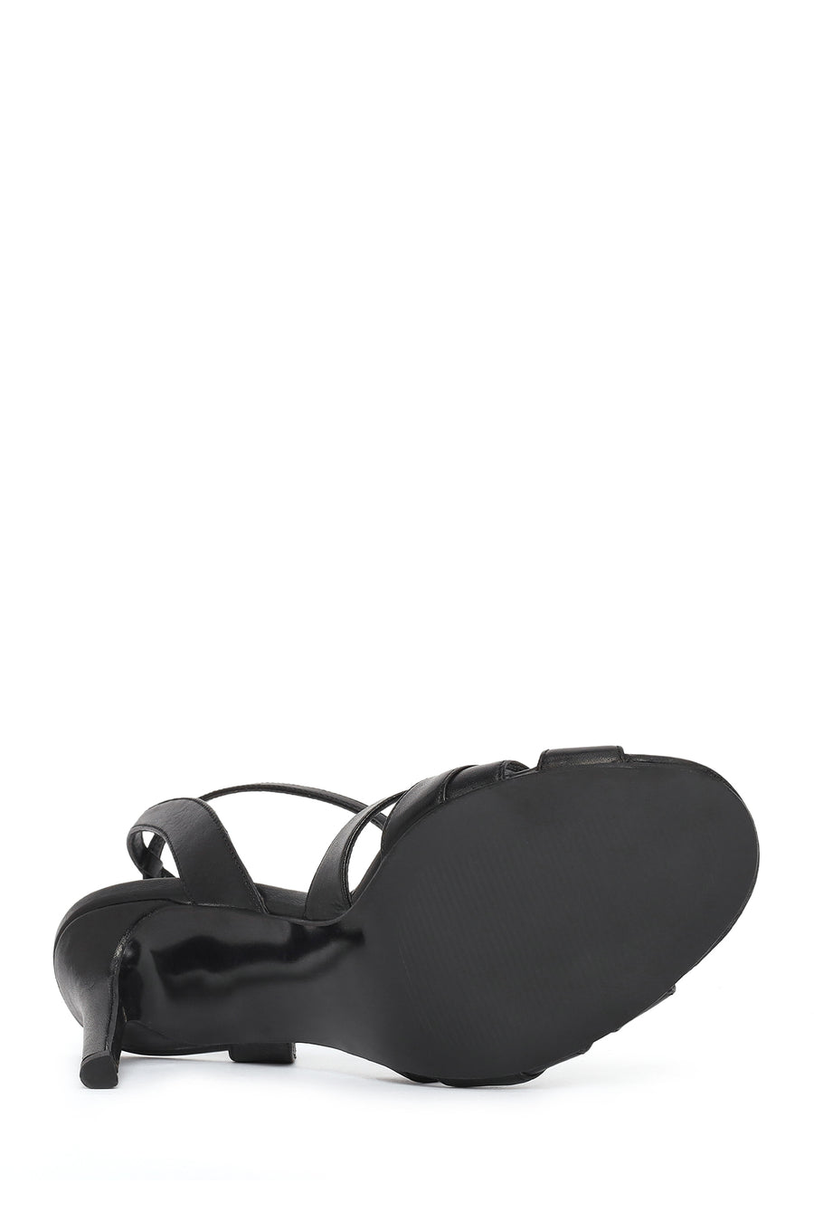 Woman Black Ankle-Buckle High Stiletto-Heel Leather Sandals
