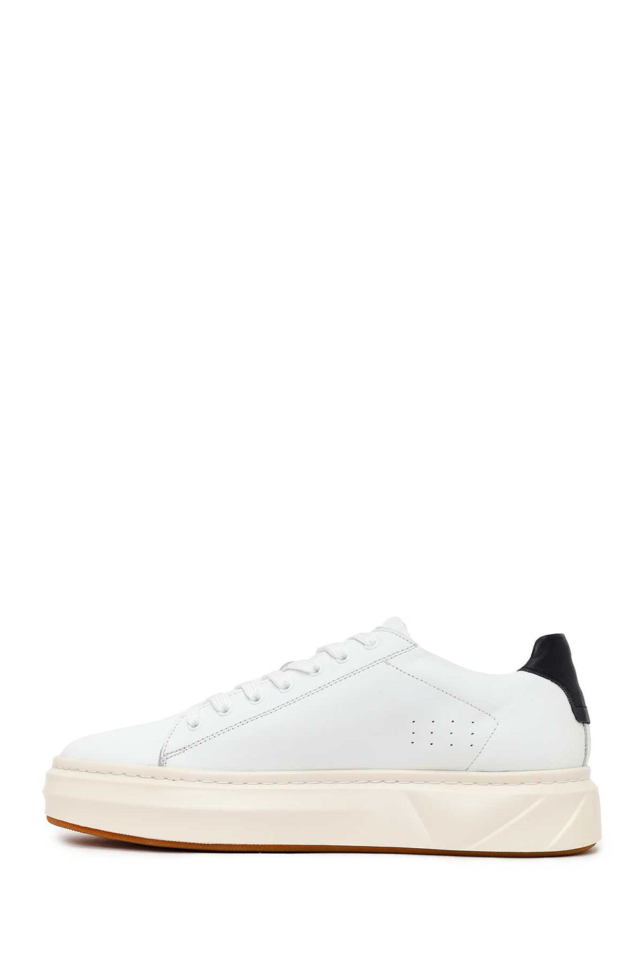 Men's White Lace-Up Thick-Soled Leather Sneakers