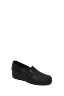 Woman Black Short Wedge-Heel Leather Comfort Shoes | Derimod