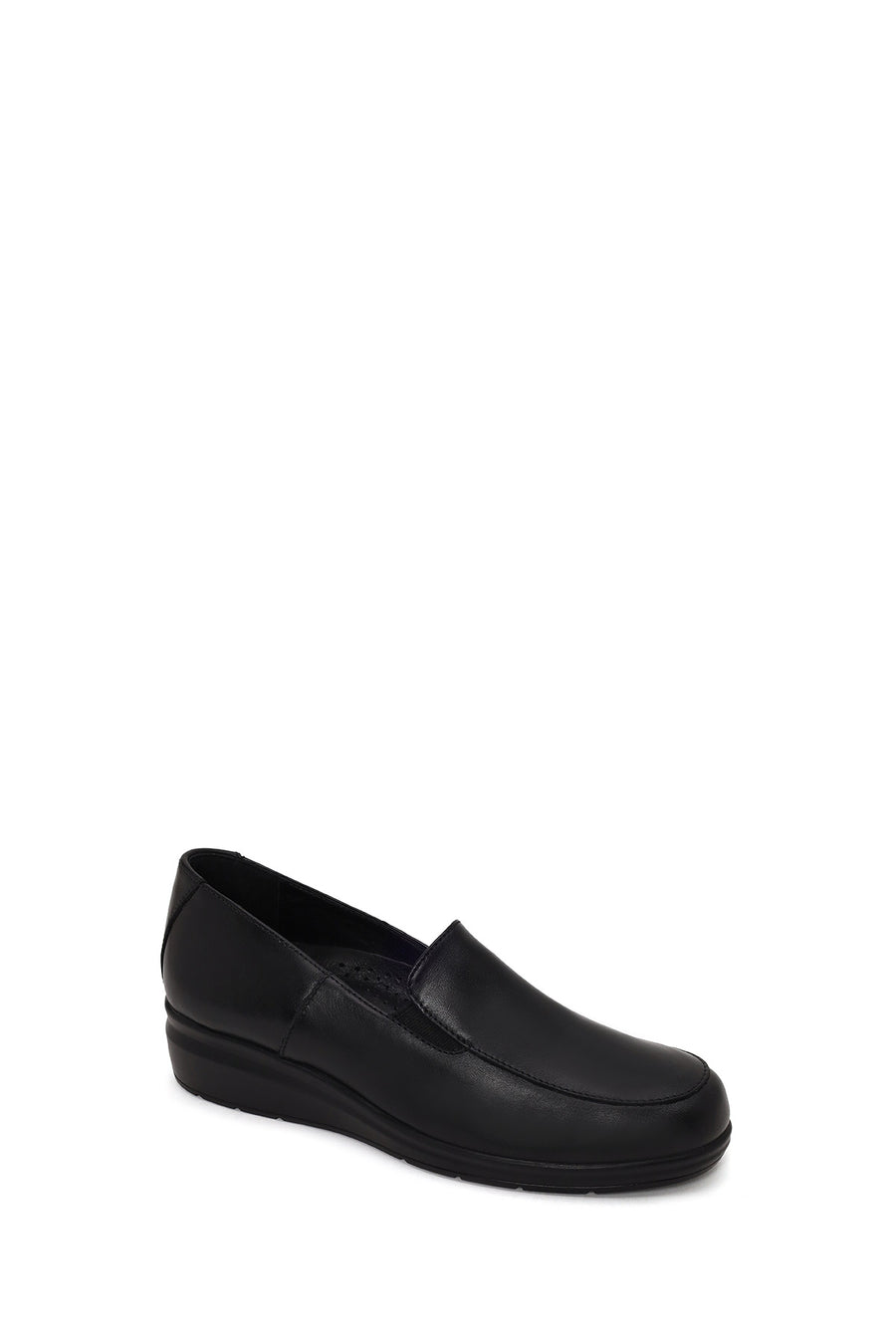 Woman Black Short Wedge-Heel Leather Comfort Shoes