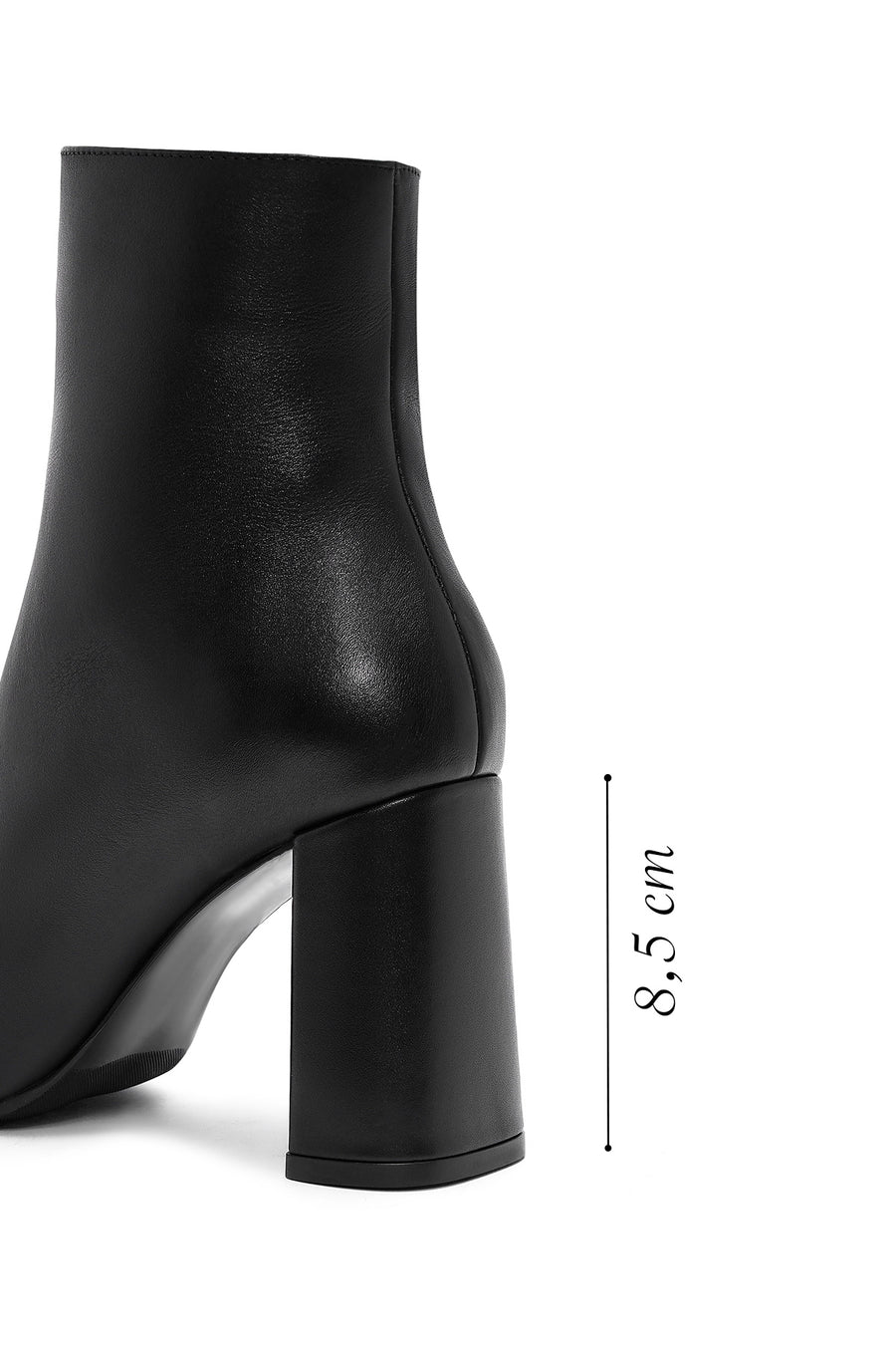 Woman Black Zippered Chunky High Heels Leather Boat