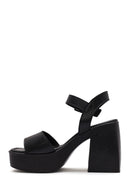 Women's Black Ankle Buckle Platform Chunky High Heel Leather Sandals | Derimod