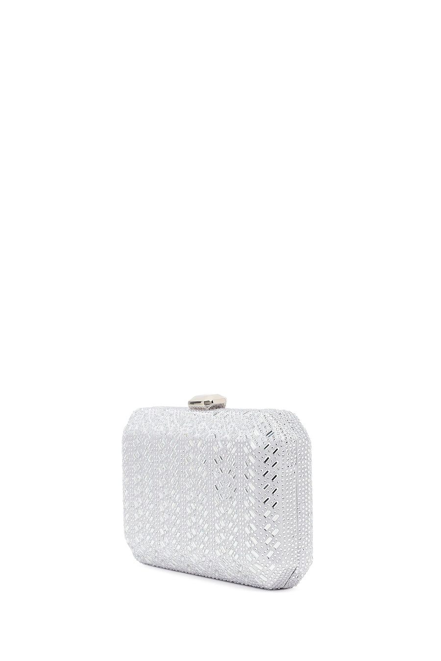 Woman Silver Long Chain Strap Stone-Embellished Mini Box Evening Bag