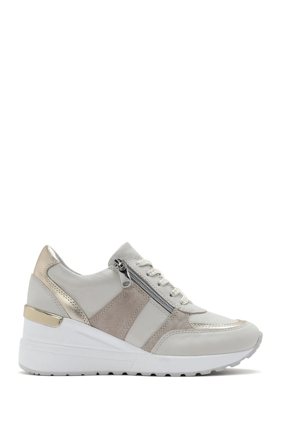 Women's Beige Wedge Heel Side Zip Leather Sneakers 25SFD370314 | Derimod