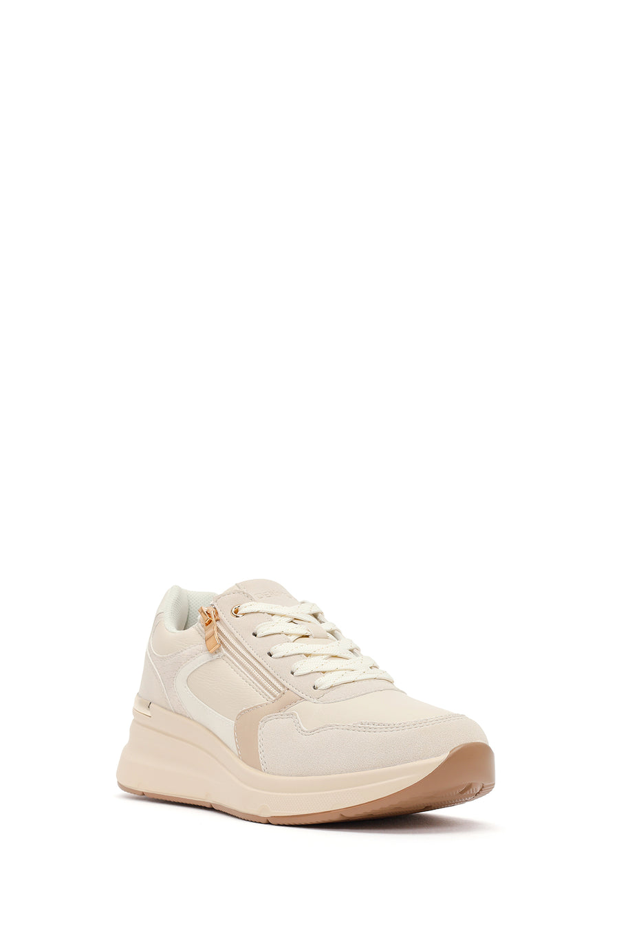 Woman Beige Side-Zip Lace-Up Chunky Platform Sneakers