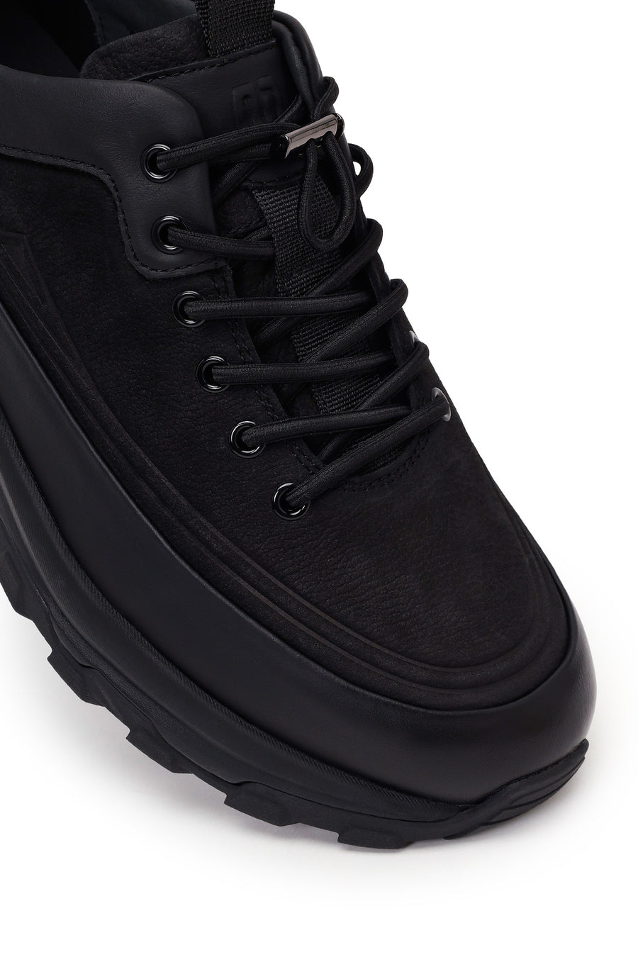Erkek Siyah Bağcıklı Kalın Tabanlı Deri Casual Sneaker