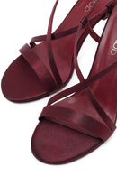 Women's Burgundy Ankle Buckle High Heeled Satin Sandals | Derimod