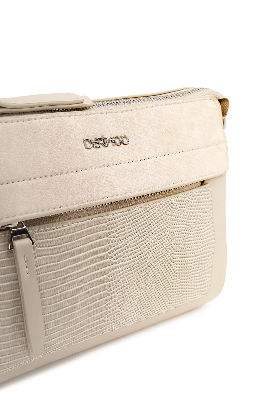 Woman Cream Long-Strap Patterned Crossbody Bag