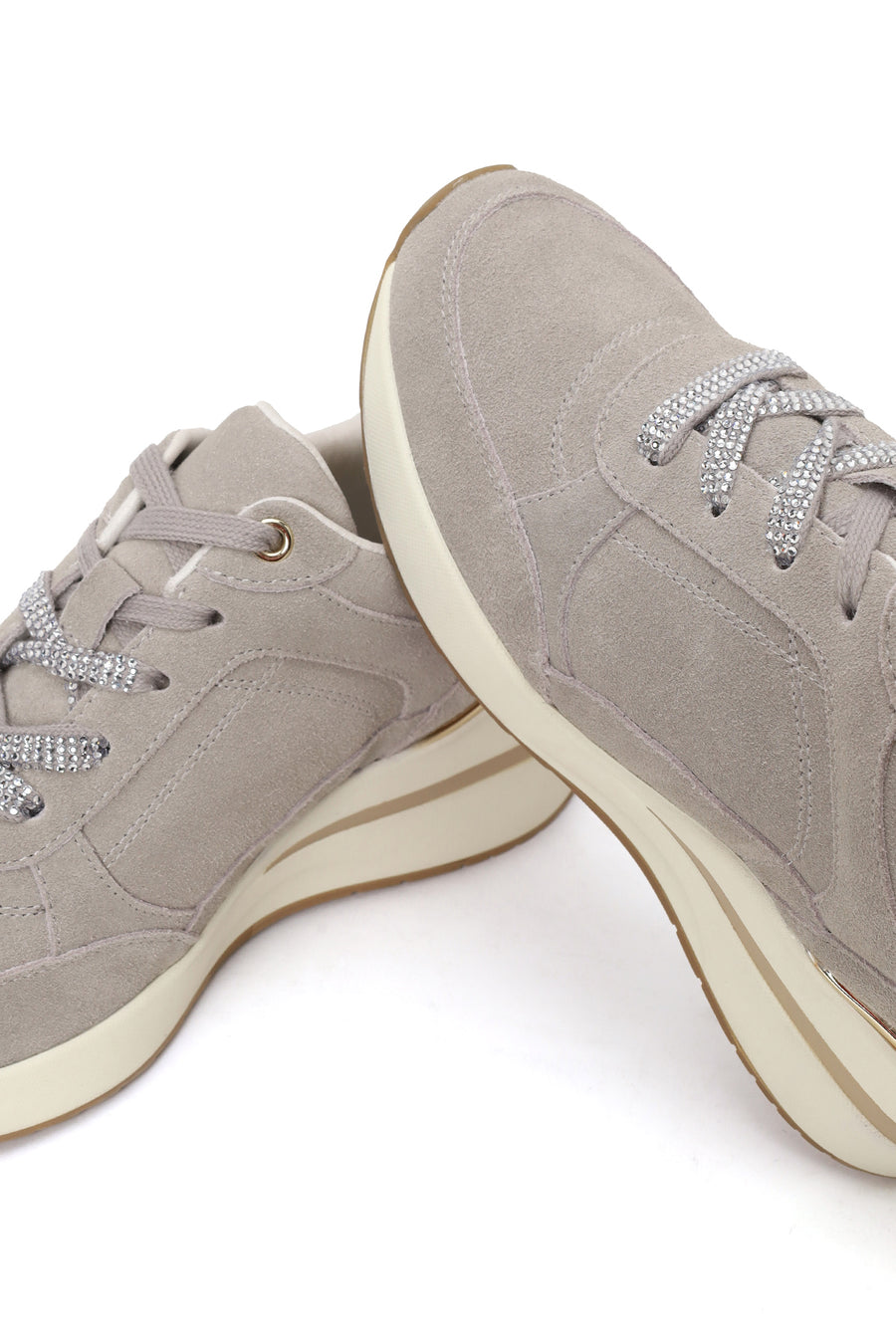 Woman Gray Lace-Up Wedge Heel Suede Shoes